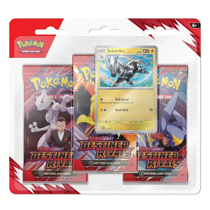 Pokémon - Scarelt & Violet - Destined Rivals 3-Pack Blister Zebstrika - Sprache: Englisch